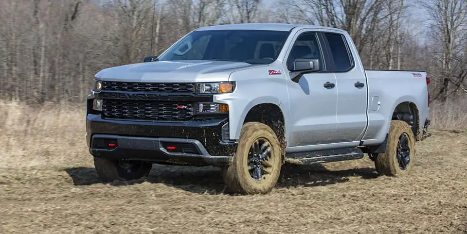 A late model Silverado without a centered bowtie