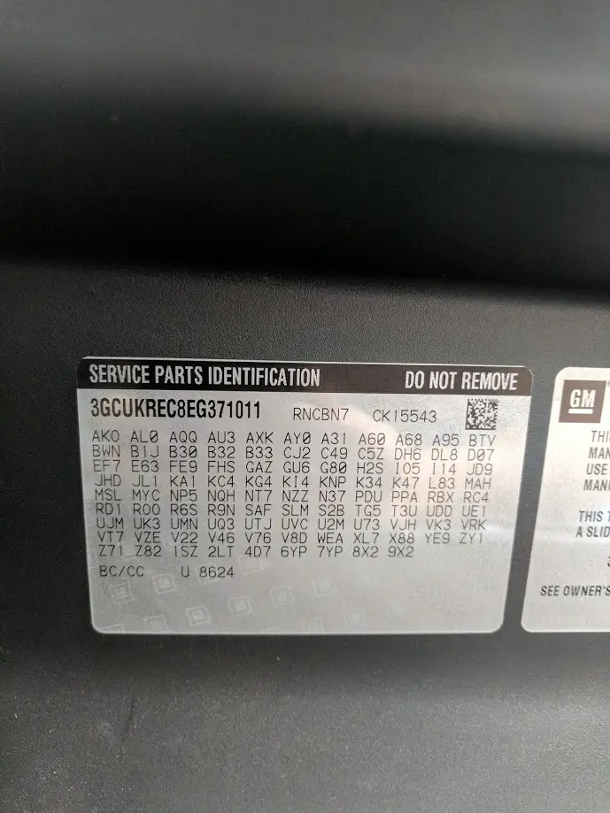 2014 Chevy Silverado Rpo Codes