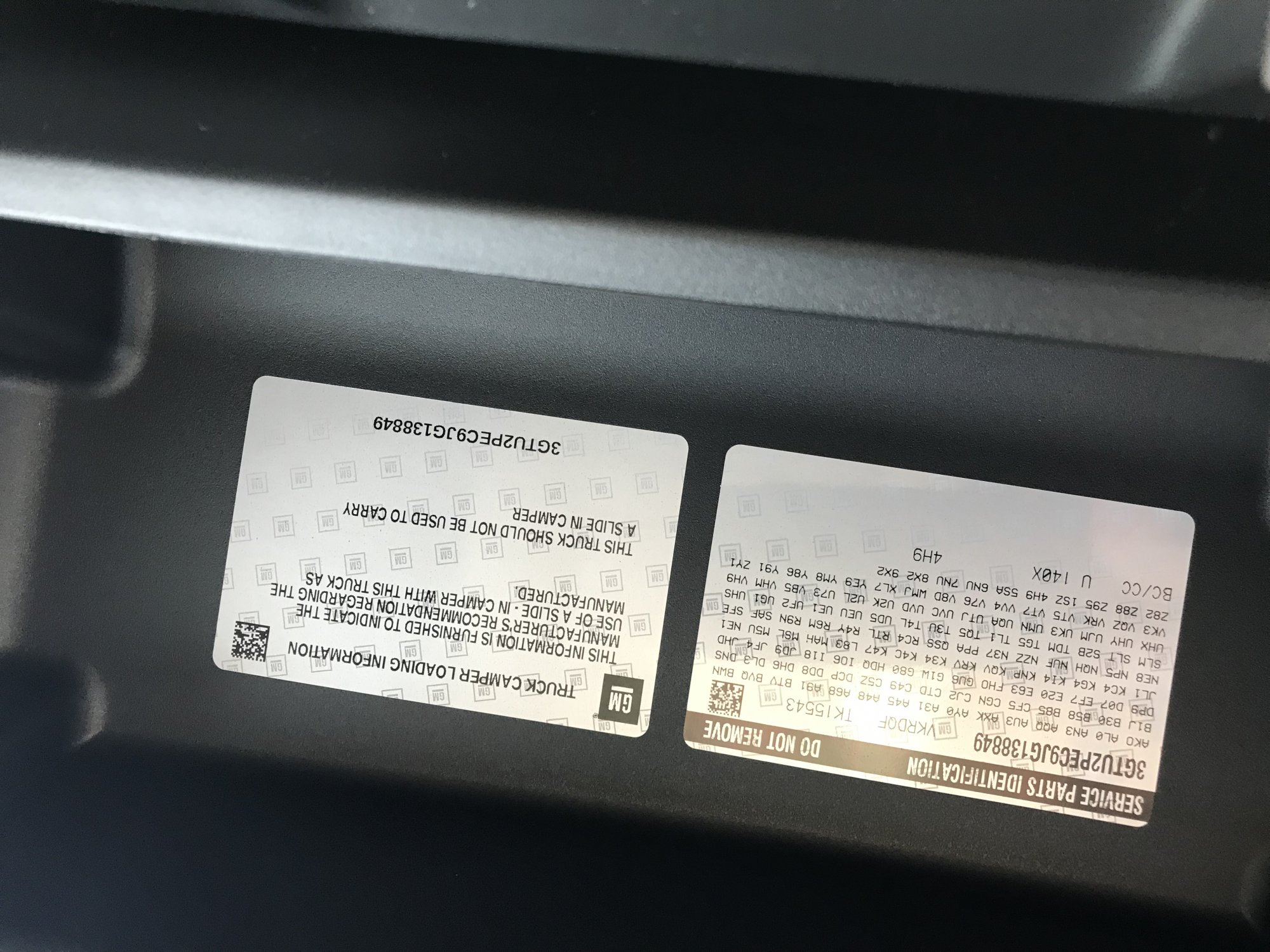 38 gm service parts identification sticker location