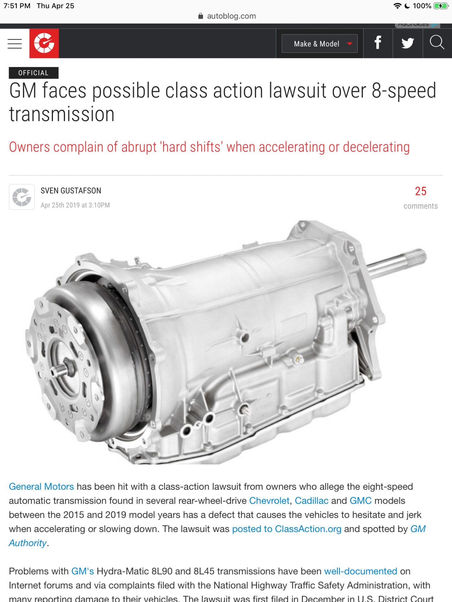 Infamous 8 Speed Transmission Clunk Dealer GM Current Position