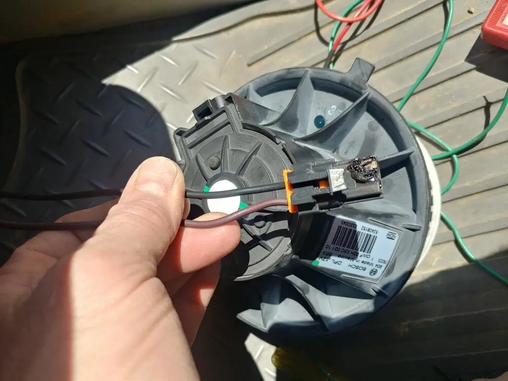 HVAC blower fan quit Fan motor plug melted. 1999 2013