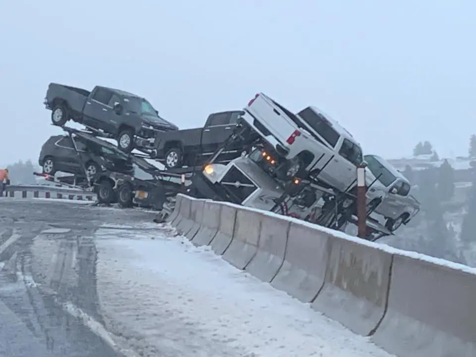 A Truckload Of Brand New Chevy Silverado! Hanging Off A Cliff! In A Snowstorm!