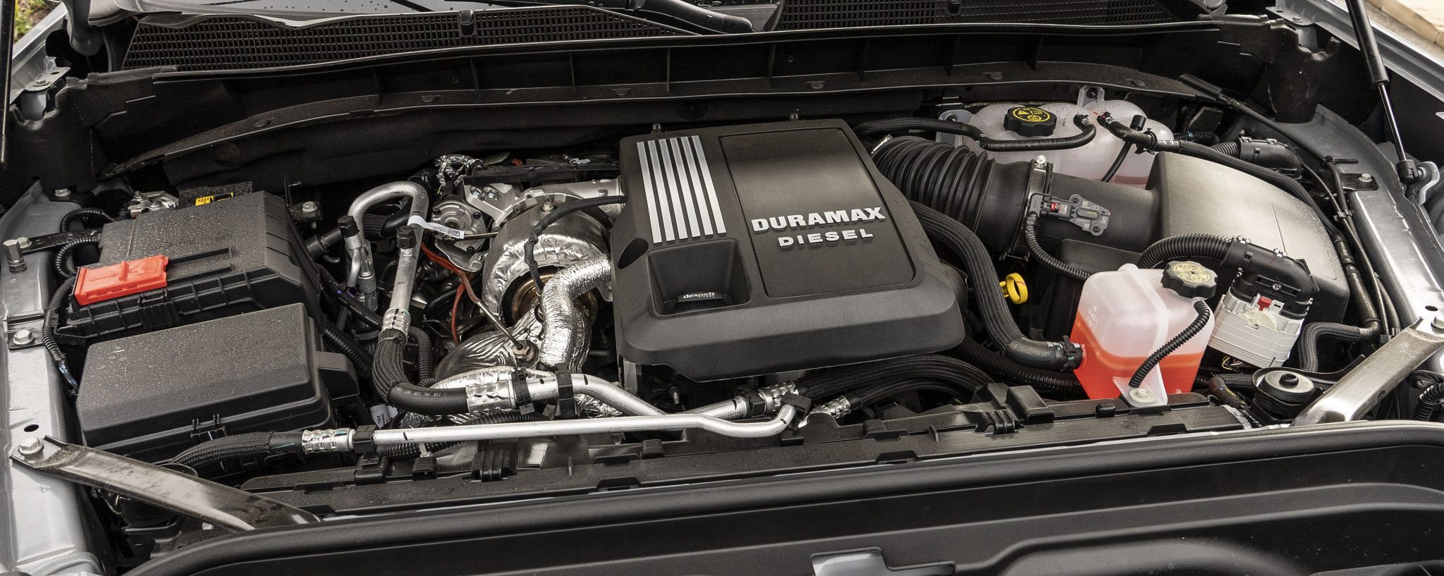 An underhood photo of the 3.0L Duramax Diesel Engine found in the 2024 Silverado and Sierra