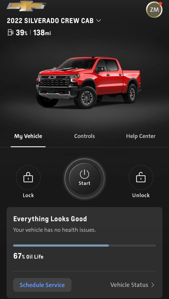 A screenshot of the myChevrolet app