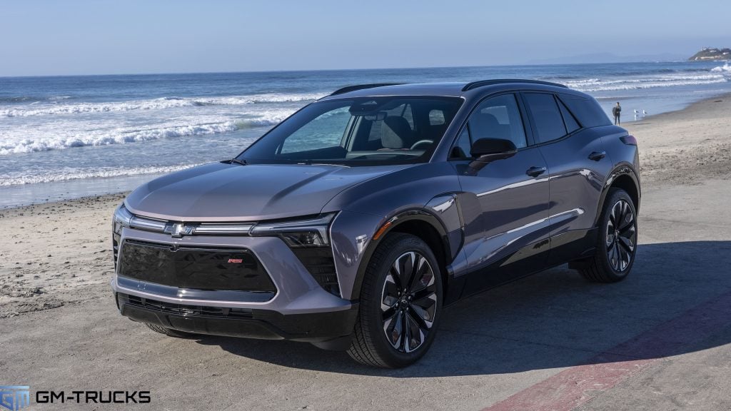 The 2024 Chevrolet Blazer parked on the beach in front of the Pacific Ocean