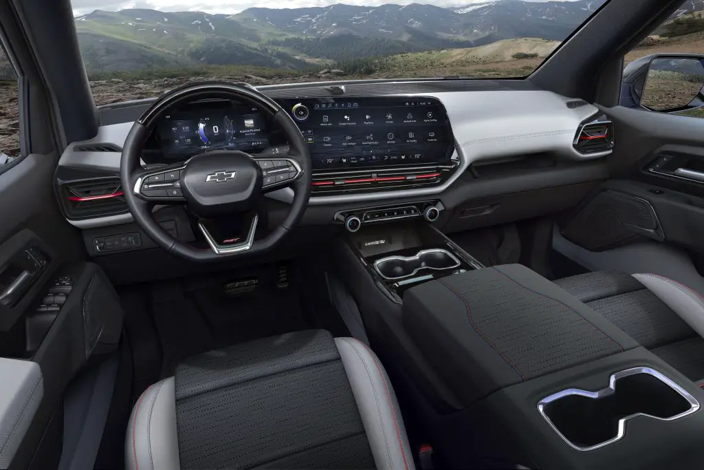 The Silverado EV's tech on offer looks straight out of a sci-fi film, with massive screens including a 17-inch infotainment display, 11-inch digital instrument cluster, and 14-inch head-up display.